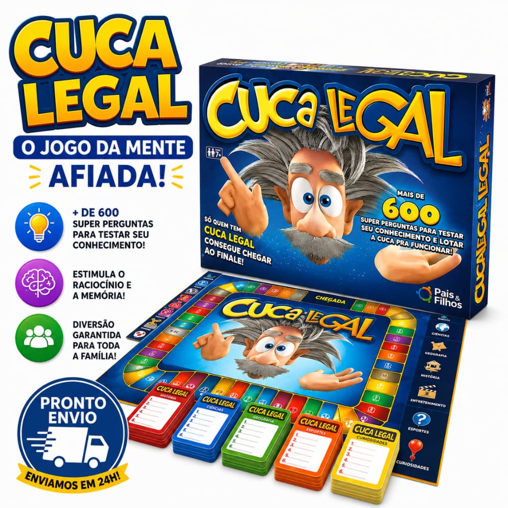 Jogo de Tabuleiro Mesa Cuca Legal Educativo 6 Jogadores Pais e Filhos +300 - 600 Perguntas