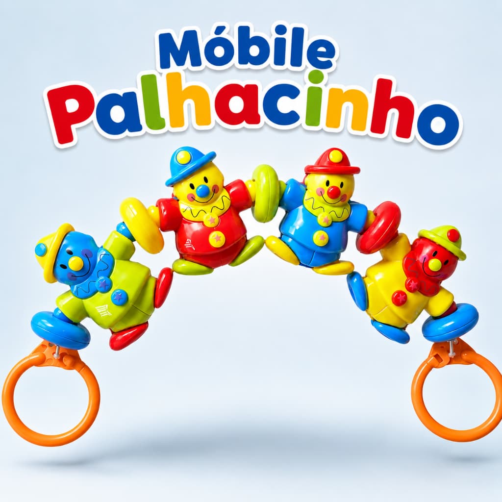 Mobile Para Berço e Carrinho Colorido Palhacinho Brinquedo Sensorial Infantil Chocalho