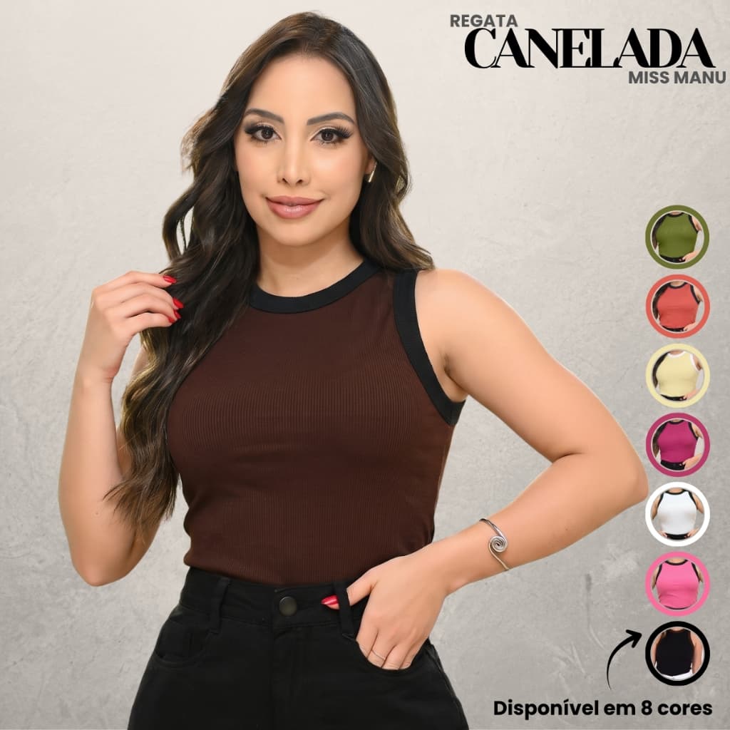 Regata Canelada Blusa Feminina Ribana Malha Canelada Casual Moda Verão Básica Duas Cores Premium