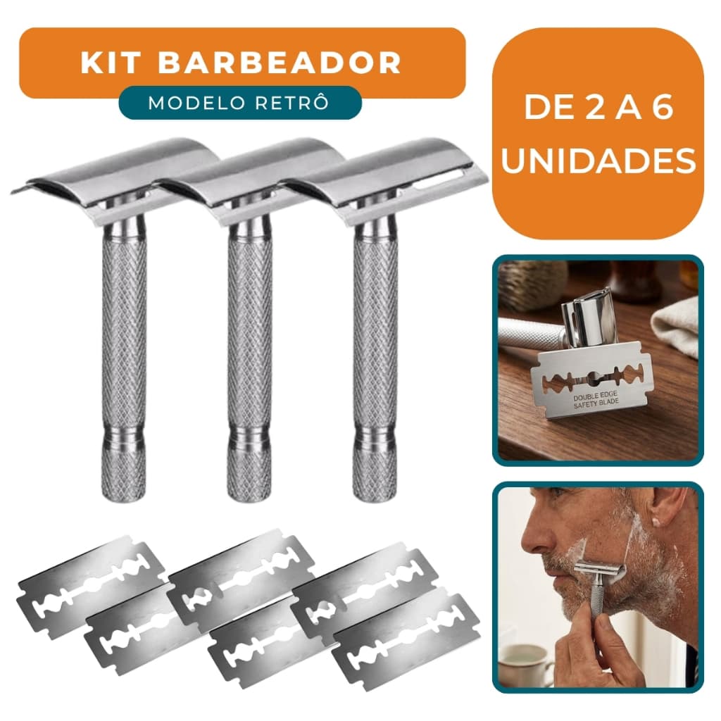 Kit 6 Barbeador Retro Barbeiro Profissional Inox Com Lâminas Economia