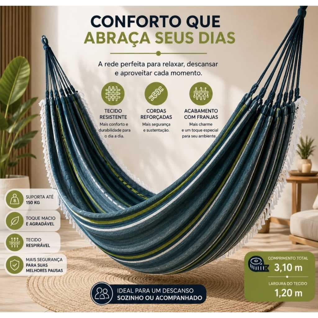 Rede de Descanso Casal Reforçada | Rede para Varanda, Jardim e Área Gourmet