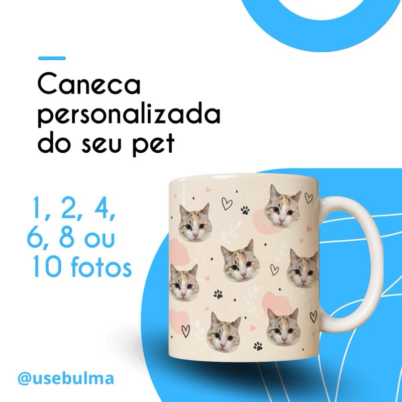 Caneca Rostinho Pet Personalizada Com Foto do Seu Cachorro ou Gato ou Pet | 1 a 10 Fotos | Cerâmica 325ml