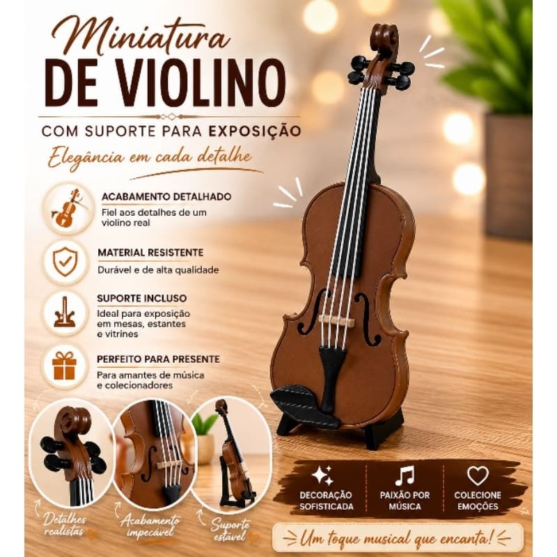 Mini violino Decorativo impressão 3D , com suporte de exposição.