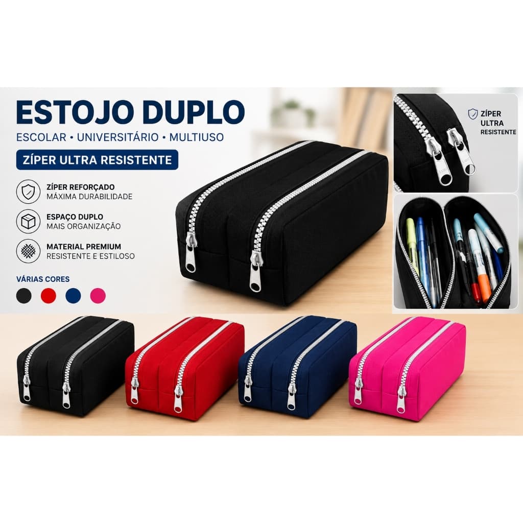 Estojo Duplo grande escolar universitário multiuso - Envio Imediato