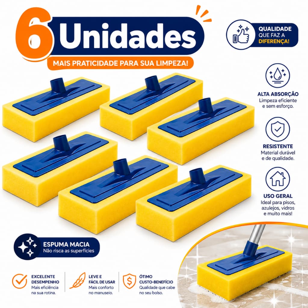 Kit 6 Unidades Passa Cera Encaixe Rosca – | Espuma Densa para Limpeza de Piso Envio 24h