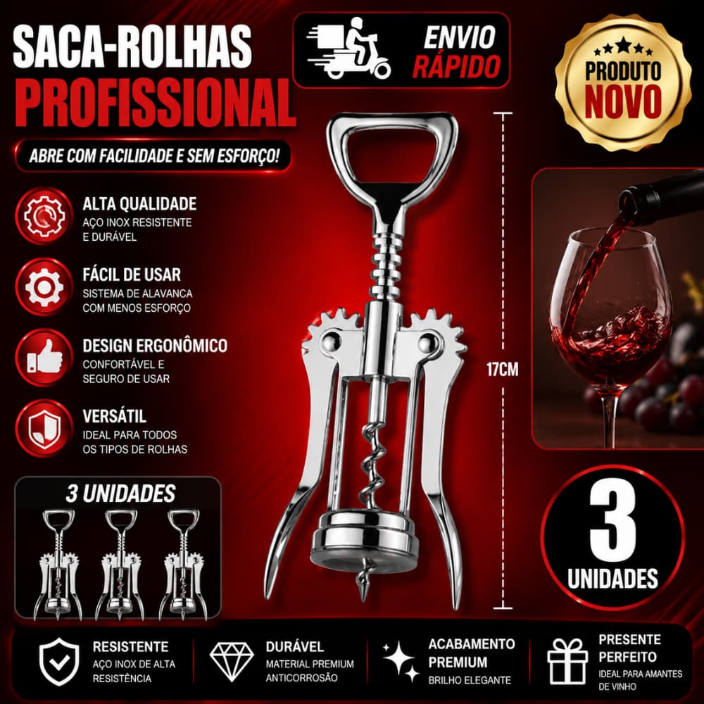 Conjunto 3 e 1 Unidade Saca Rolha Linha D Casa Abridor De Garrafas Em Aço Inox Para Bar/Cozinha