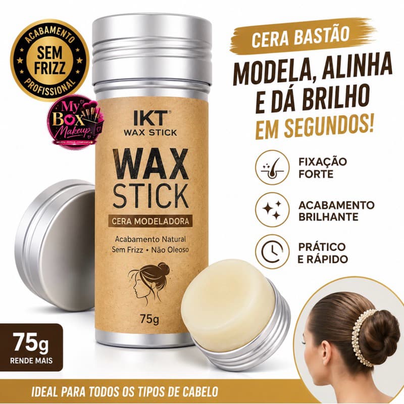 Pomada Wax Stick IKT 75g Cera Bastão Anti Frizz Modeladora Cabelo Baby Hair