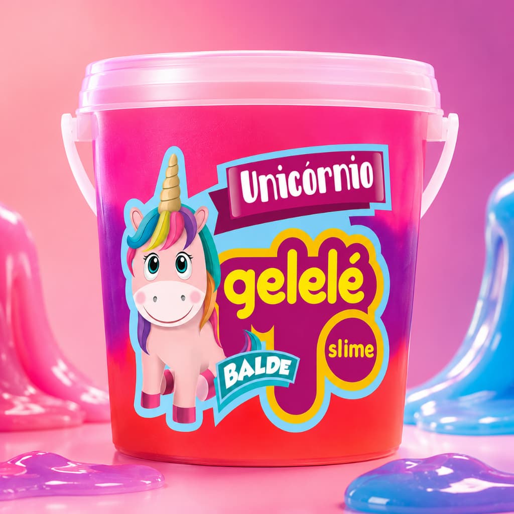 Slime Gelelé Unicórnio Balde Grande 457g com 3 Cores Brinquedo Infantil