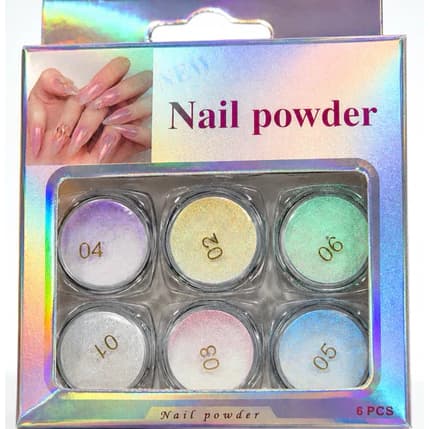 Kit 6 Pó Cromado Asa de Borboleta Holográfico Para Unhas Efeito Espelhado Cromado Nail Art Manicure