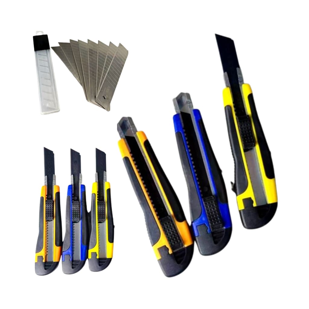 Estilete Emborrachado Com Trava Kit Estilete Profissional 18mm Com 8 Lãminas