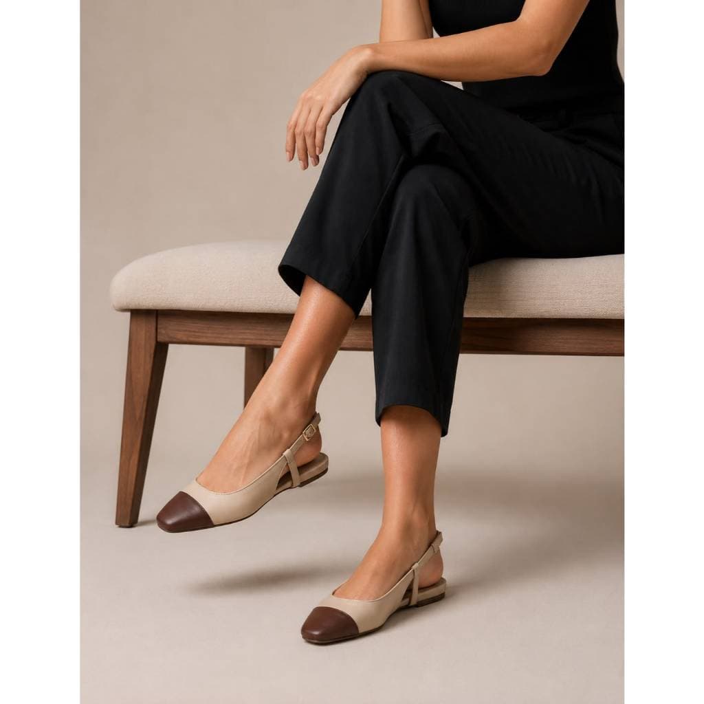 Sapatilha Feminina Confortável Luxo Elegante Sapato Feminino Slingback Mocassim Bico Quadrado BICOLOR