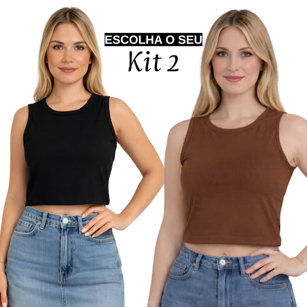 Kit 2 Regatas Cropped Feminina Algodão Confortável PROMOÇÃO