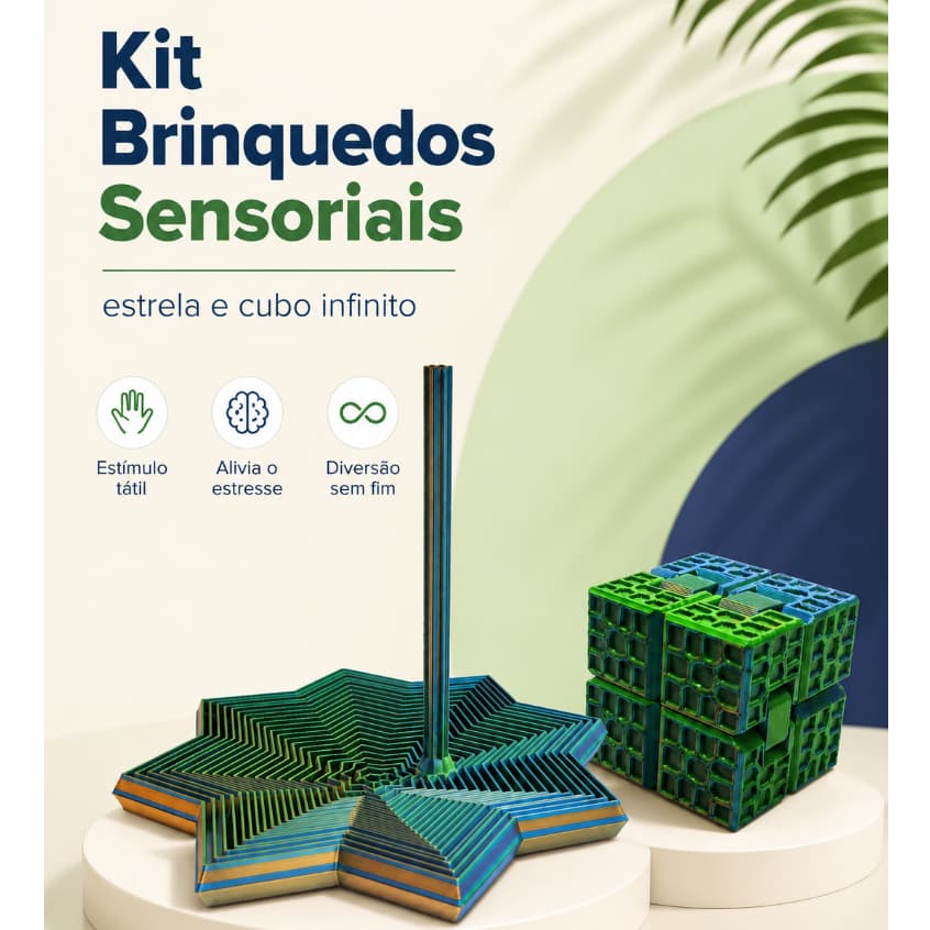 Kit Sensorial Terapêutico Estrela Sensorial Articulada + Cubo Infinito Fidget Regulador Emocional | PLA Premium 3D