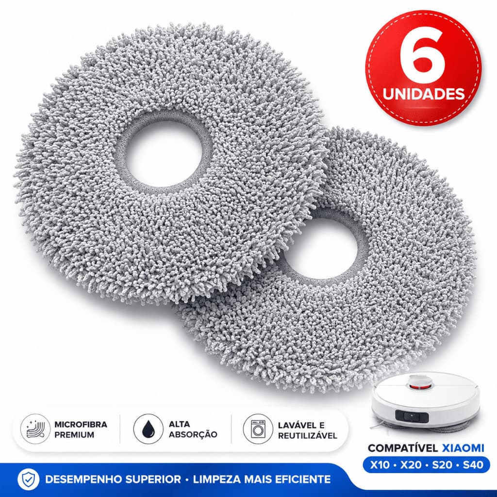Kit Panos Mop Microfibra Reposição Robô Aspirador Xiaomi X10 X20 Plus S20 S40 Pro H50