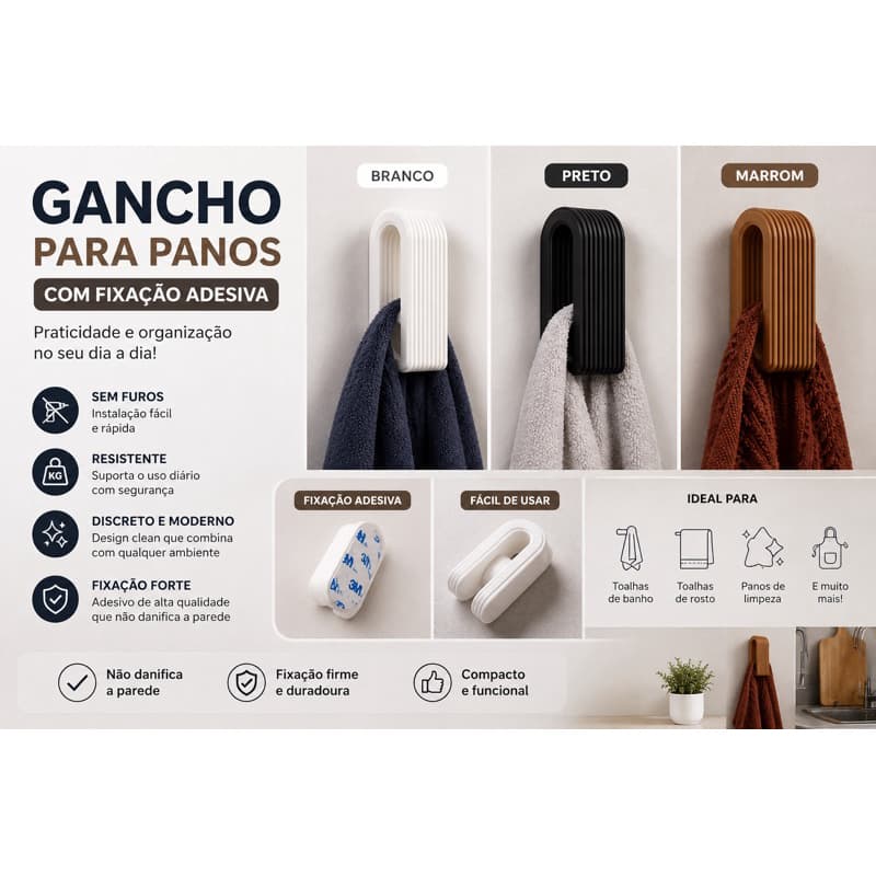 Suporte Porta Toalha Banheiro Gancho Para Toalha De Rosto Banho Fixação Adesiva Sem Furos Porta Pano Cozinha Organizador