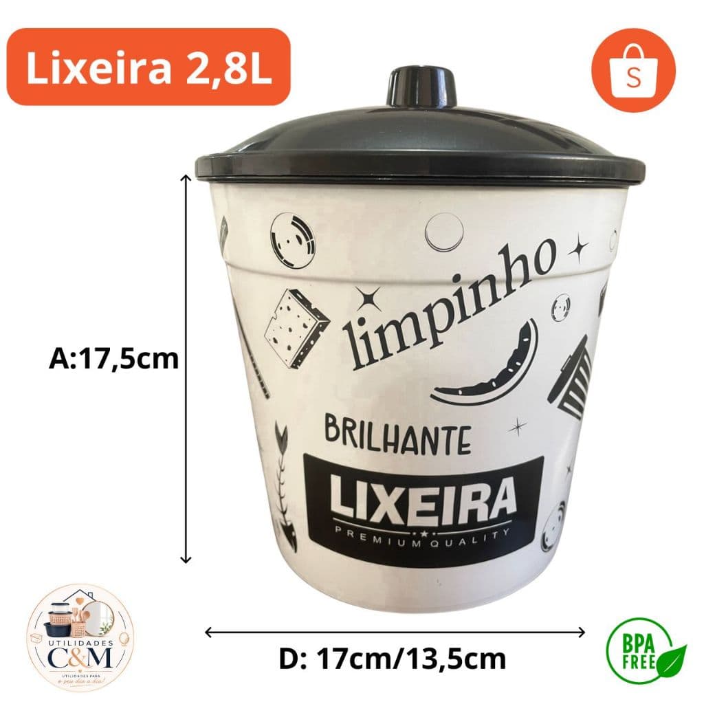 Lixeira Pequena para Pia Cozinha 2,8L com Tampa Plástica Organizador de Bancada Multiuso Compacta