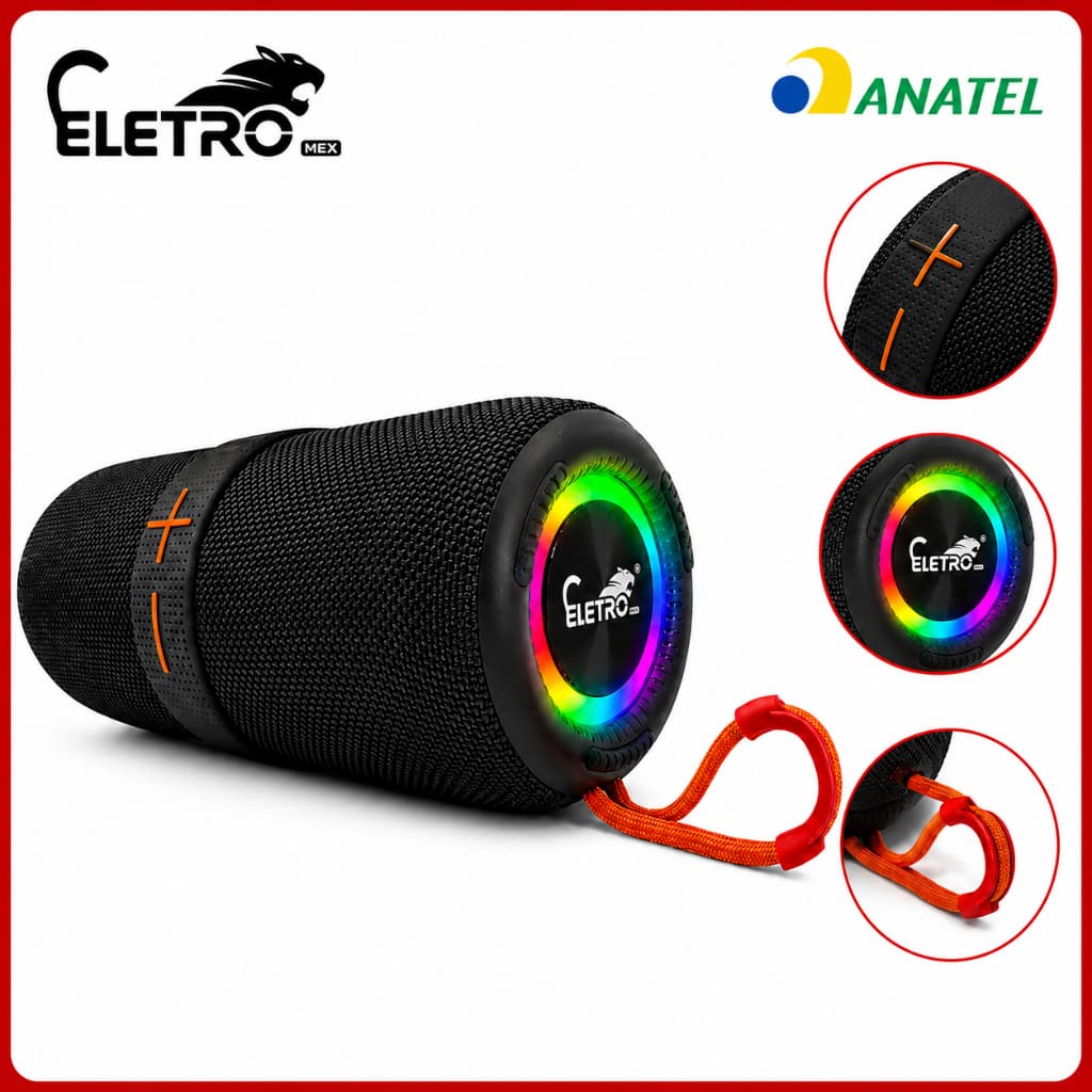 Caixa de Som Bluetooth Sem Fio Portátil 100W com LED e Alça Recarregável