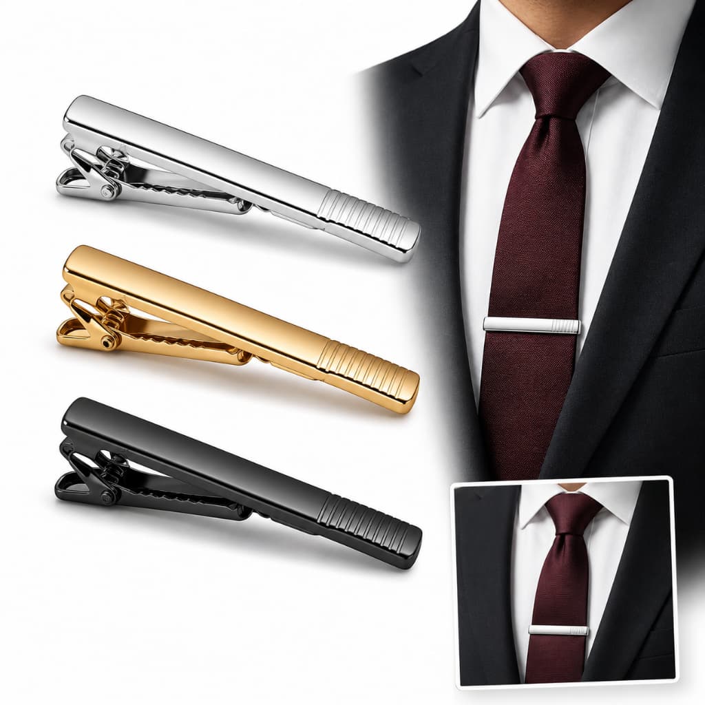 Kit 3 Prendedores de Gravata Masculino Clip Grampo Gravata Social Slim Dourado Prata Preto Acessório P/ Terno Casamento