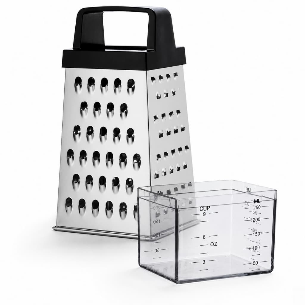 Ralador 4 Faces Inox 20cm com Coletor Preto Multiuso para Queijo Legumes Chocolate