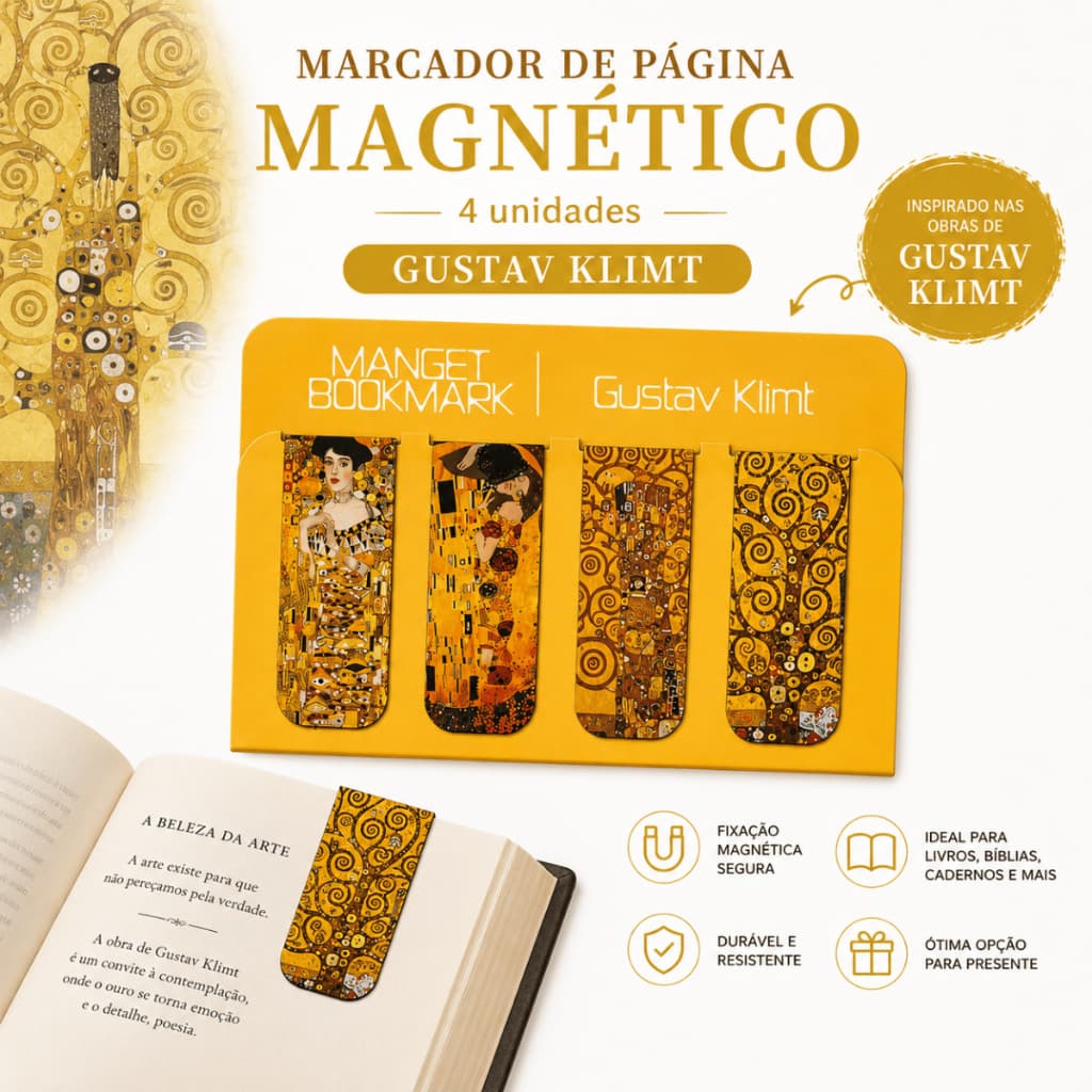 Marcador de Página para Livros Magnético Marca Página Pintores e Pinturas Leitura Facilitada 4 Unid
