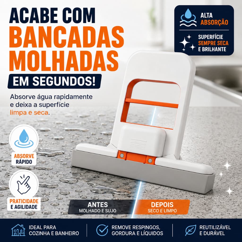 Mini Mop Absorvente Auto Torção Rodo Portátil para Pia Bancada Cozinha Banheiro Limpeza Prática