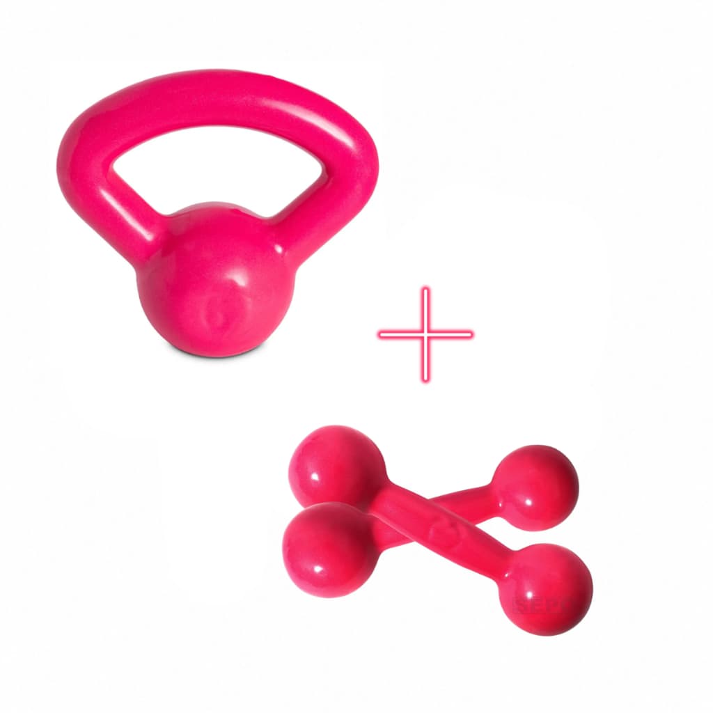 Kit Academia em Casa Rosa 3 Em 1 Musculação 18kg Halteres Kettlebell Treino em Casa Fortalecimento Uso doméstico