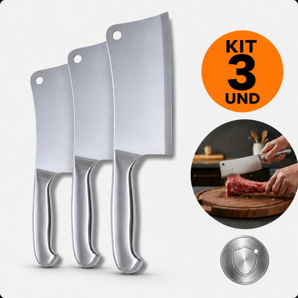 Faca Cutelo Profissional 27cm Aço Inox Machadinha para Açougueiro Chef Cozinha e Churrasco