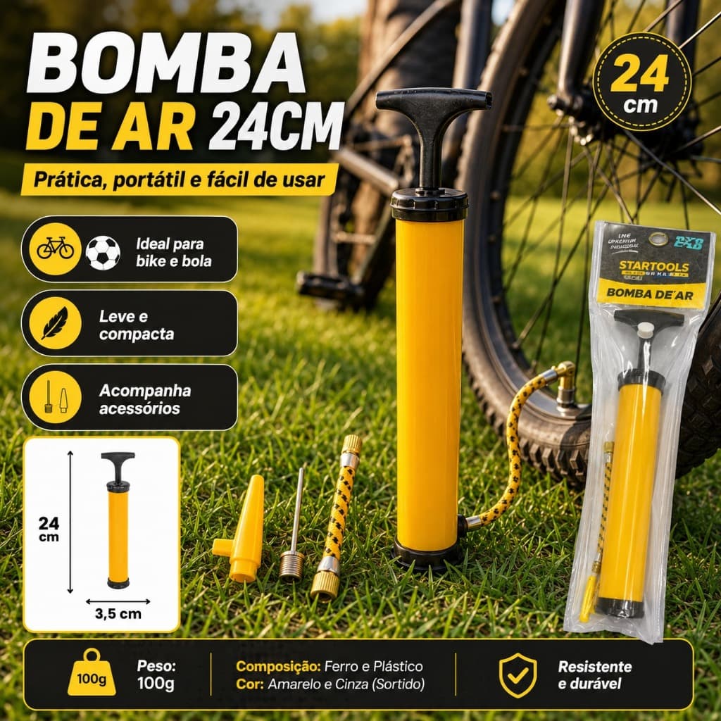 Bomba De Ar Portátil 24cm Para Encher Bola De Futebol Basquete Volei
