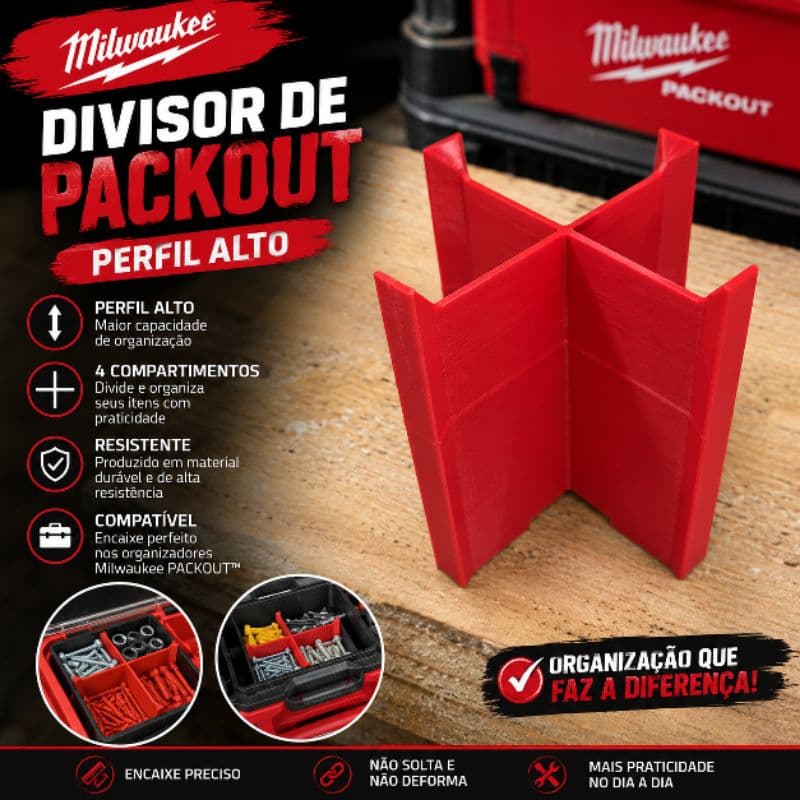 Divisor Organizador Compatível com Milwaukee Packout Perfil Alto Impressão 3D