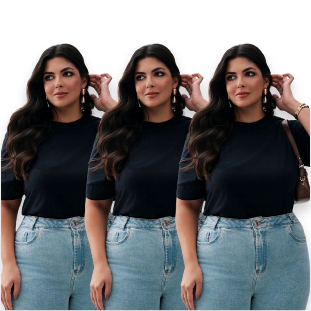 Kit 3 Camiseta Plus Size Feminina Básica Lisa 100% Algodão
