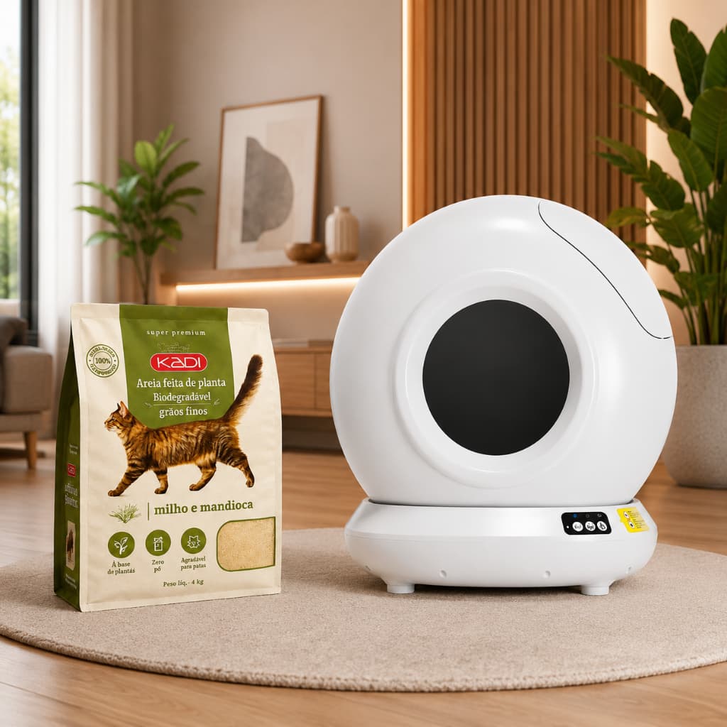 Caixa de Areia Automática WiFi Gatos e Areia Kadi 4kg
