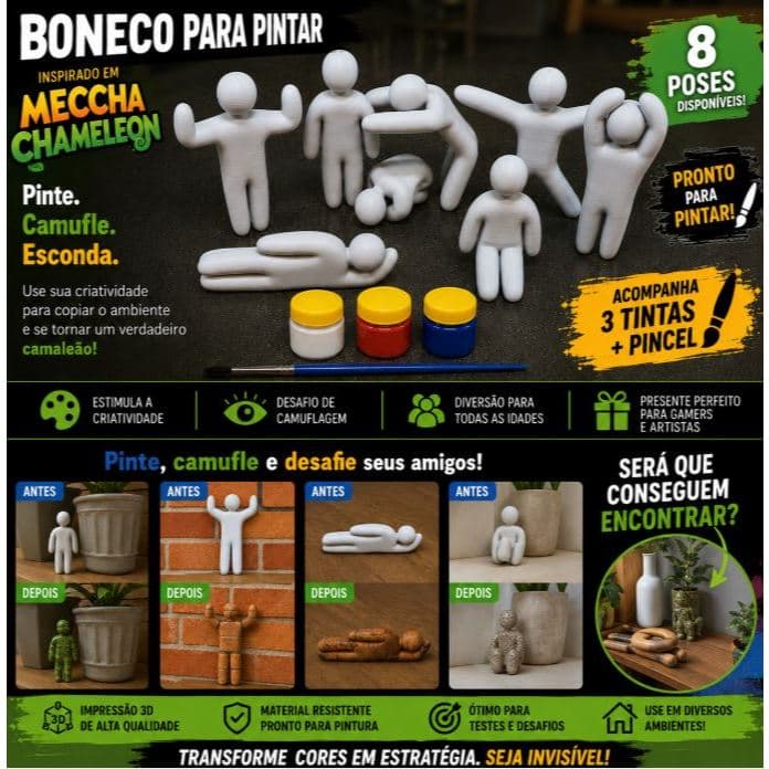 Boneco para Pintar Inspirado em Meccha Chameleon + Kit com Tintas e Pincel 🎨🦎