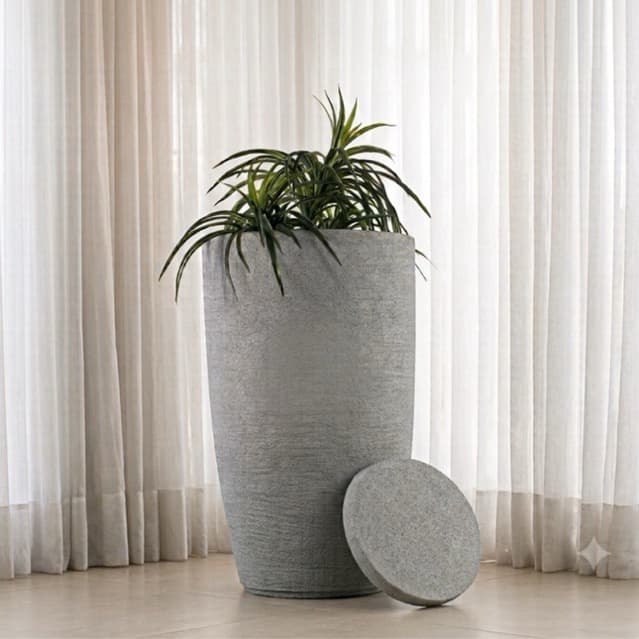 Vaso para plantas grande redondo escovado n3 62x37 com prato, ideal para decoração de área interna e externa