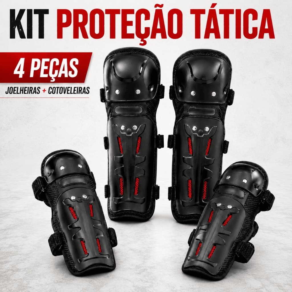 Joelheira E Cotoveleira Proteção Tática Esportiva Moto Motocross Paintball Skate 4 Peças
