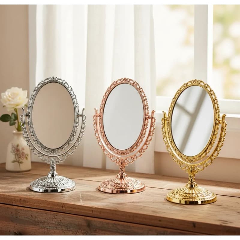 Espelho De Mesa Oval Dupla Face Com Aumento 2x Maquiagem