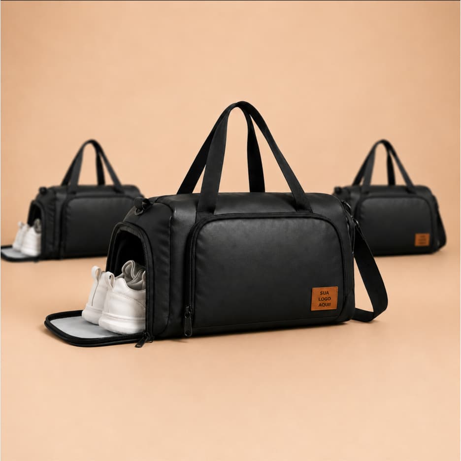 Kit 10 Bolsas Mala de Mão Personalizadas Couro Transversal Academia Unissex Alça Ombro