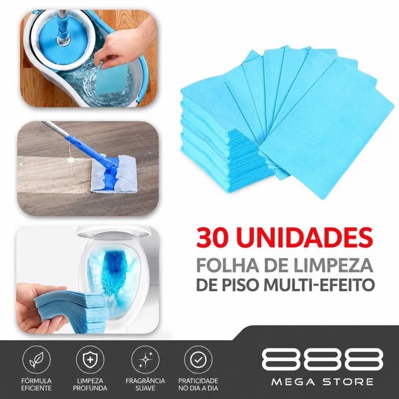 Folha de Limpeza para Piso Perfumada  Lenço Descartável para Mop | Limpa, Perfuma e Não Deixa Marcas | Kit com 30 Folhas
