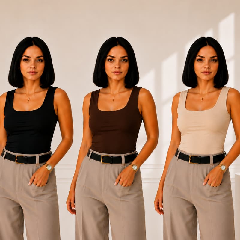 KIT 3 Blusa Feminina Regata Decote Quadrado  Reta Casual Tendencia Suplex Liso Premium Moda Gringa Básica Verão Blusinha
