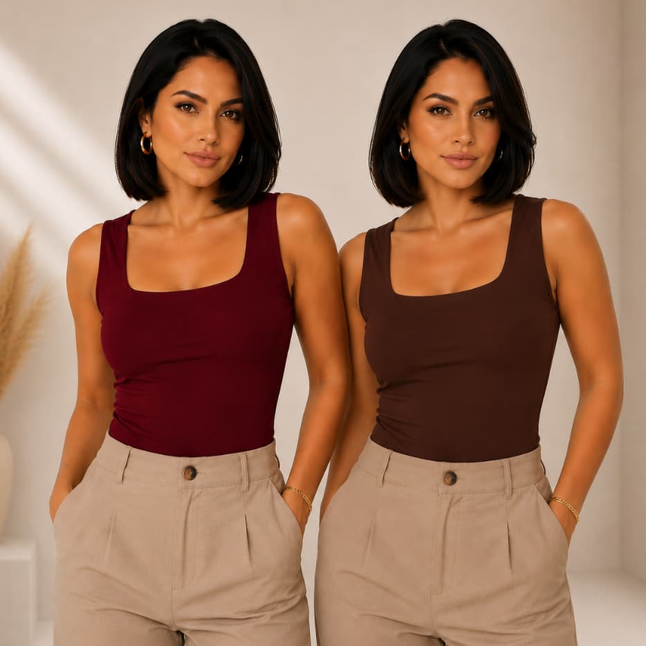 kit Blusa Regata Feminina Decote Quadrado Moda Blogueira Elegante Casual Trabalho Festa Básica Feminina