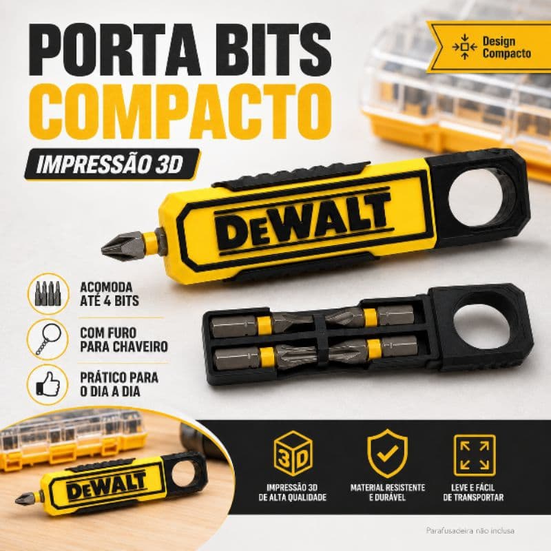 Porta Bits Compacto Compatível com DeWalt Chaveiro Organizador Impressão 3D