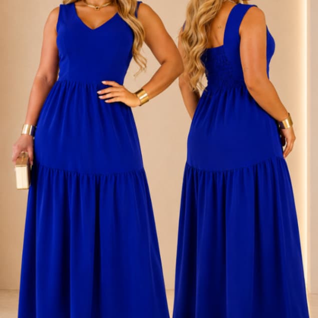 Vestido Longo Feminino 2  Marias com Alça e Babado - Vestido em Duna