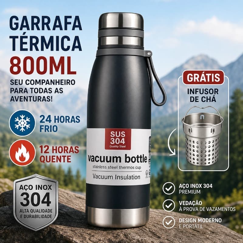 Garrafa térmica de água 800ml Com infusor inox 304 Quente e Frio Copo térmico premium-XR-121