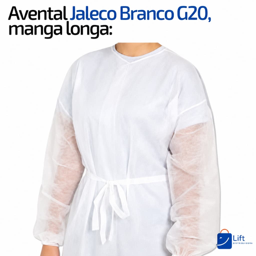 Avental TNT Descartável Manga Longa Branco G20 10 Und.
