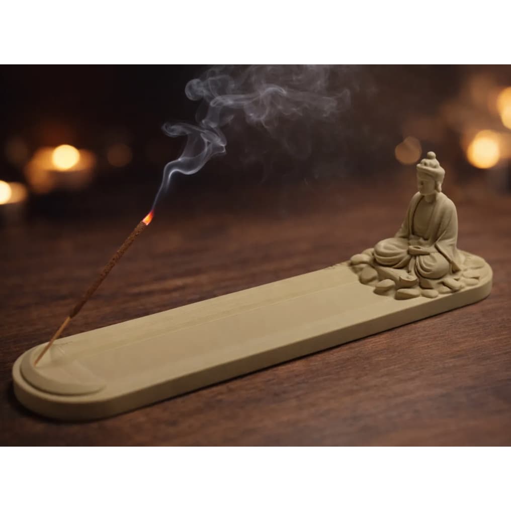 Incensário Buda Zen 24 cm | Porta Incenso Decorativo com Bandeja | Impressão 3D