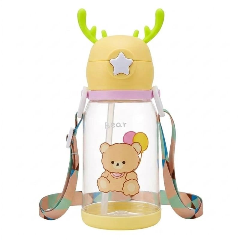 Garrafinha De Água Infantil heroi Alce Com Canudo Alça Antivazamento 600ml Resistente Escolar livre de BPA