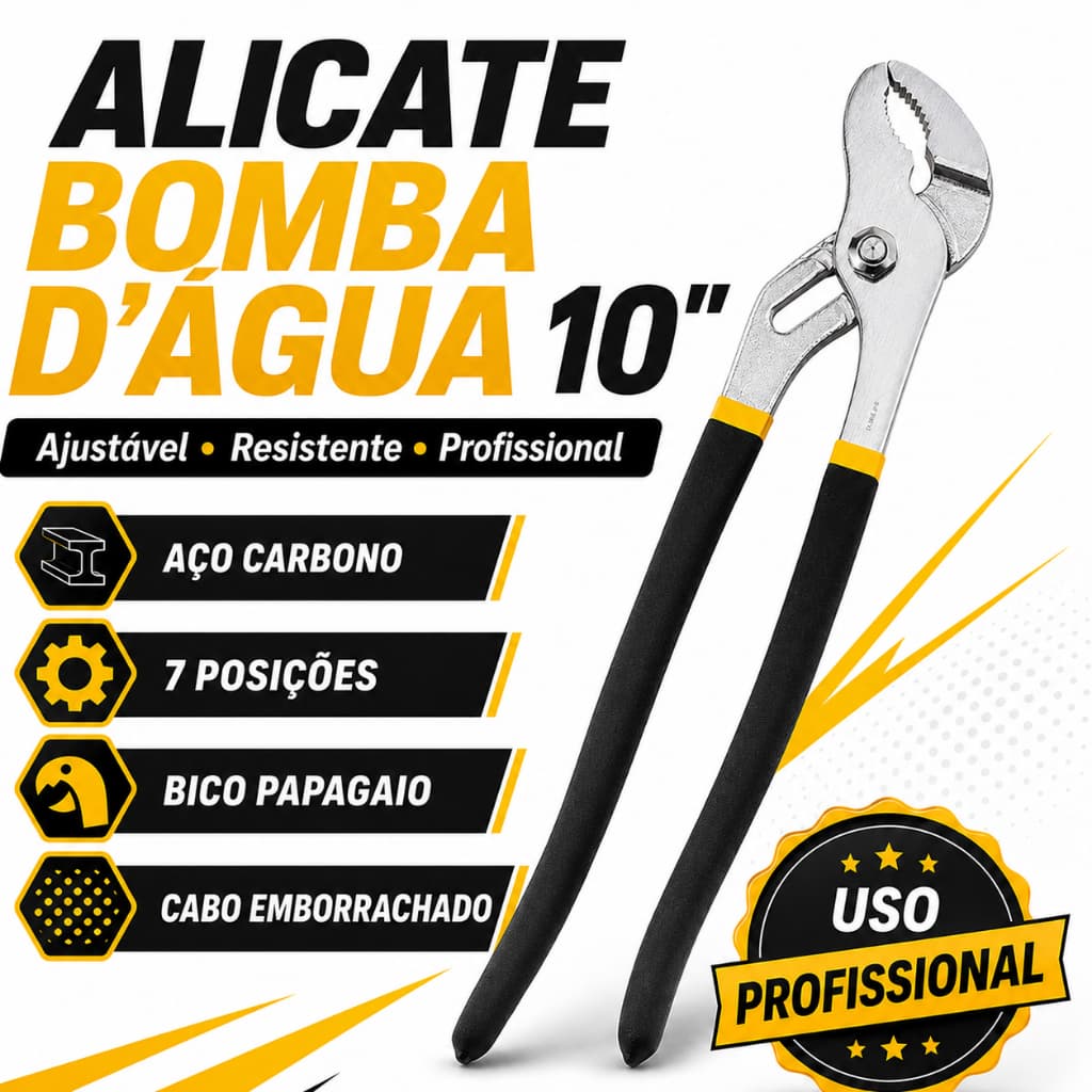 Alicate Bomba D'Água 10 Polegadas 25cm Bico Papagaio Aço Alta Resistência Ferramenta Profissional