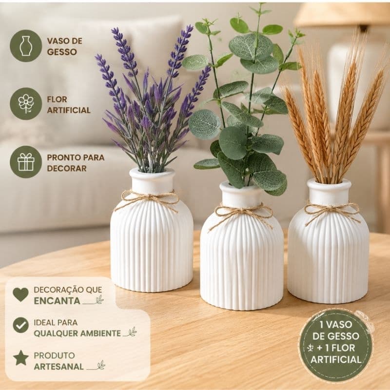 kit vaso de gesso + flor artificial para decoração centro de mesa aniversário casamento