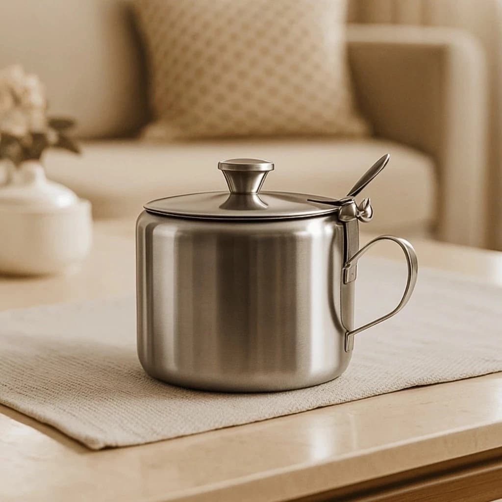 Açucareiro Porta Açúcar Inox Premium Design Elegante Moderno Colher Cozinha 200ml 420ml Imperdível