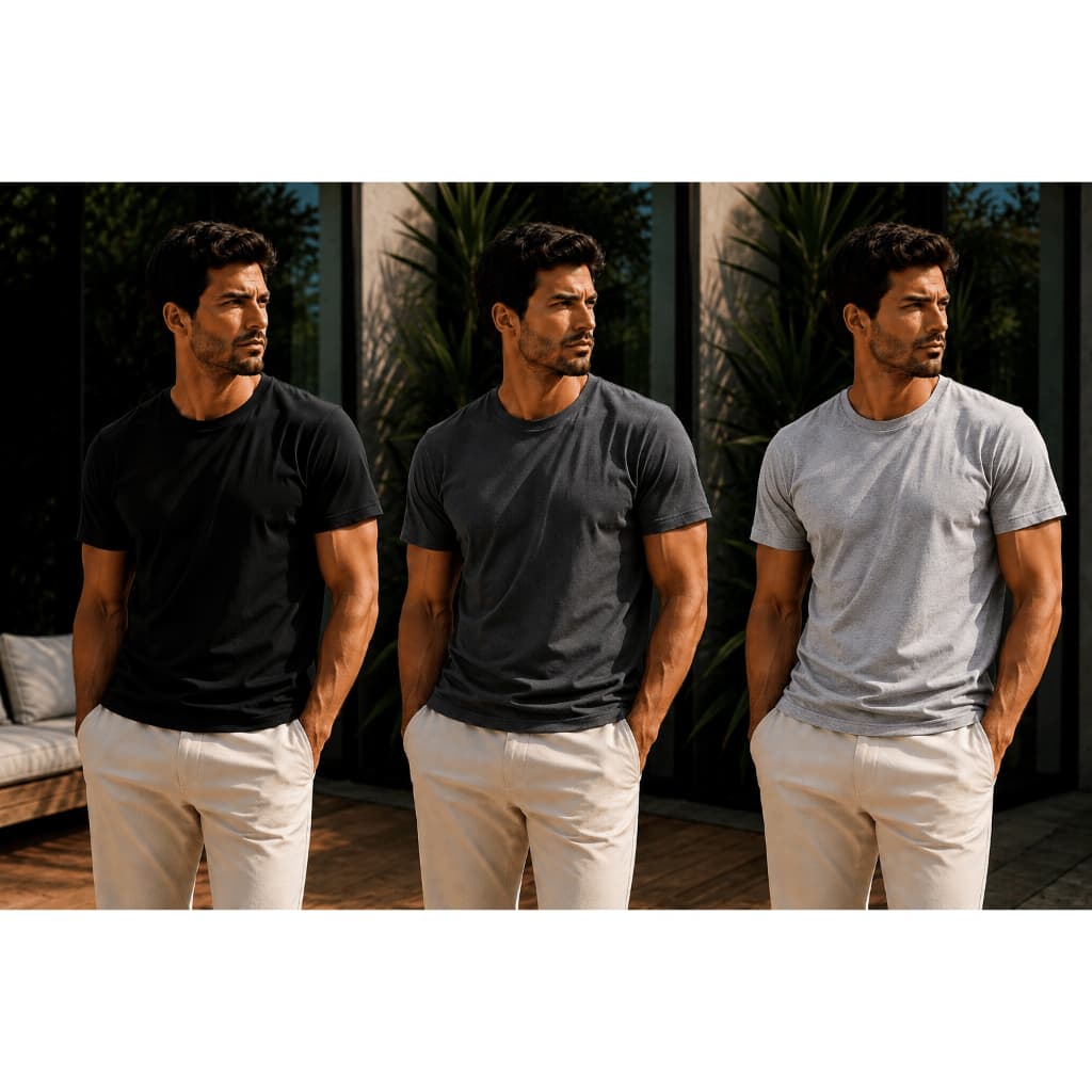 Kit 3 Camisetas Básicas Masculinas 100% Algodão Gola Reforçada Manga Curta Premium