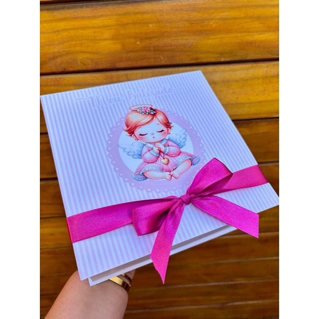 Caixa Convite para Padrinhos de Batismo Personalizada com Laço – Caixa Cartonada Luxo